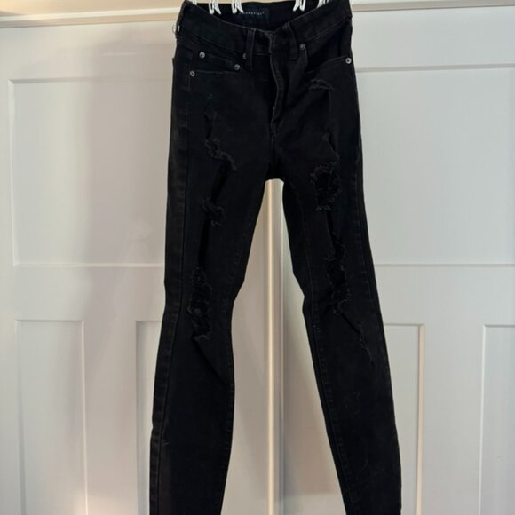 Aeropostale High-Rise Jegging | Black Distressed Skinny Jeans | Size 00 Short - Picture 1 of 3